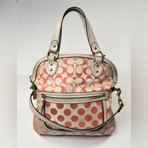 Coach Hallie Pink and Cream Polka dots and Signature C logo leather 2 way Bag.